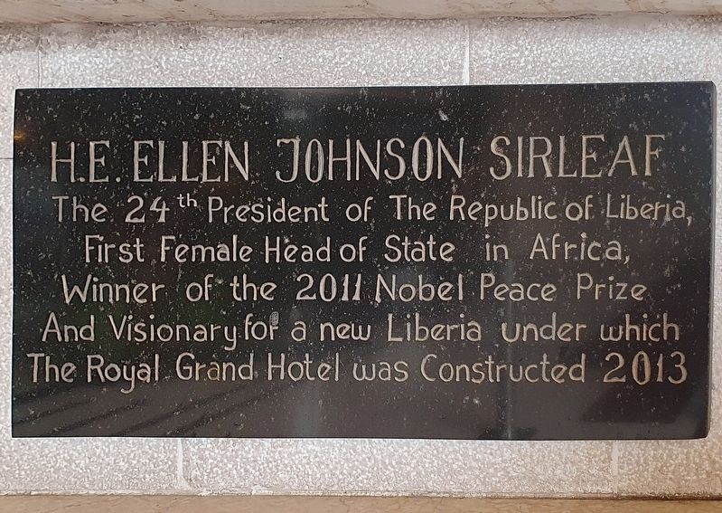 H.E. Ellen Johnson Sirleaf Marker. Click for full size. H.E. Ellen Johnson Sirleaf Marker image. Click for full size.