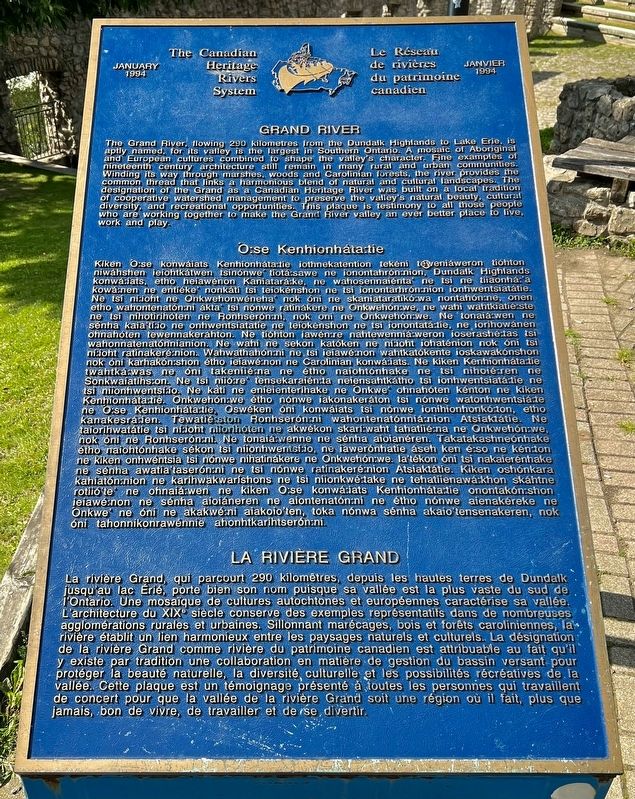 Grand River/‘O:se Kenhionháta:tie/La Rivière Grand Marker. Click for full size. Grand River/‘O:se Kenhionháta:tie/La Rivière Grand Marker image. Click for full size.