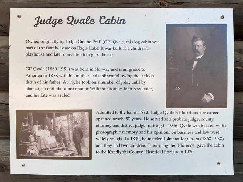 Judge Qvale Cabin Marker image. Click for full size.