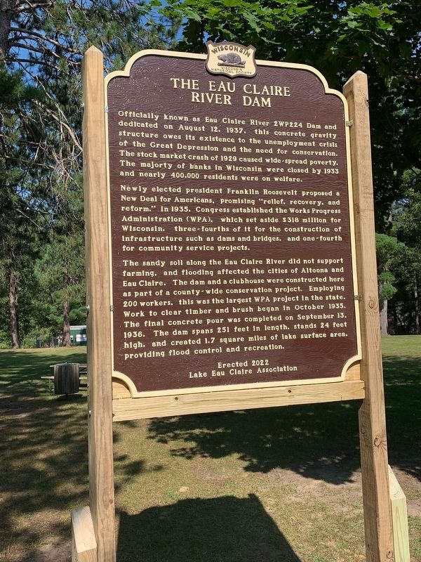 The Eau Claire River Dam Marker image. Click for full size.