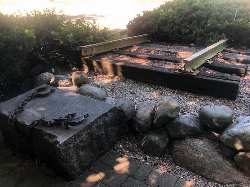 Shackles and railroad ties at the Underground Railroad Memorial image. Click for full size.