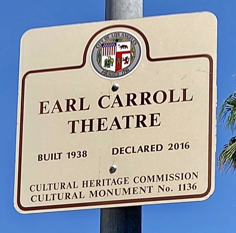 Earl Carroll Theatre Marker image. Click for full size.