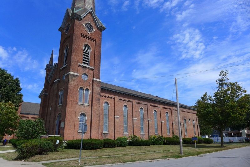 Warsaw Convention Marker - south side of the United Church of Warsaw viewed from Main St. Click for full size. Warsaw Convention Marker - south side of the United Church of Warsaw viewed from Main St image. Click for full size.