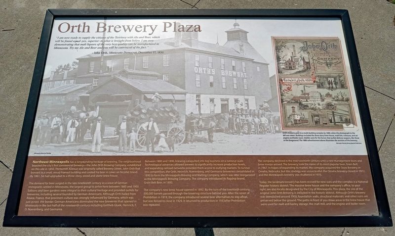 Orth Brewery Plaza Marker. Click for full size. Orth Brewery Plaza Marker image. Click for full size.