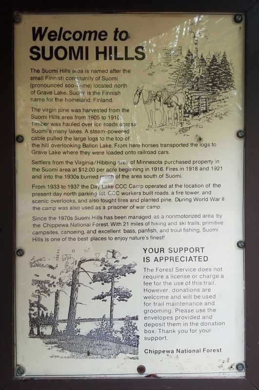 Welcome to Suomi Hills Marker. Click for full size. Welcome to Suomi Hills Marker image. Click for full size.