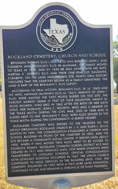 Rockland Cemetery, Church and School Marker image. Click for full size.