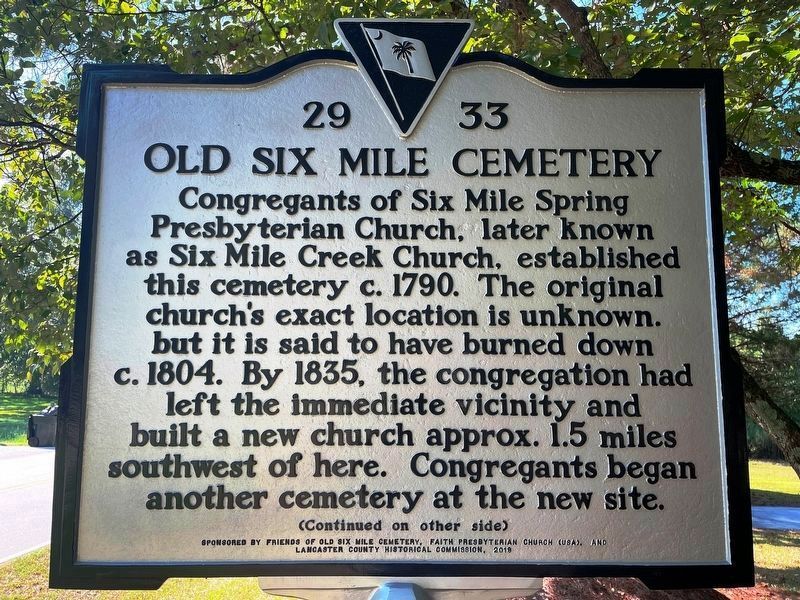 Old Six Mile Cemetery Marker, side one image. Click for full size.