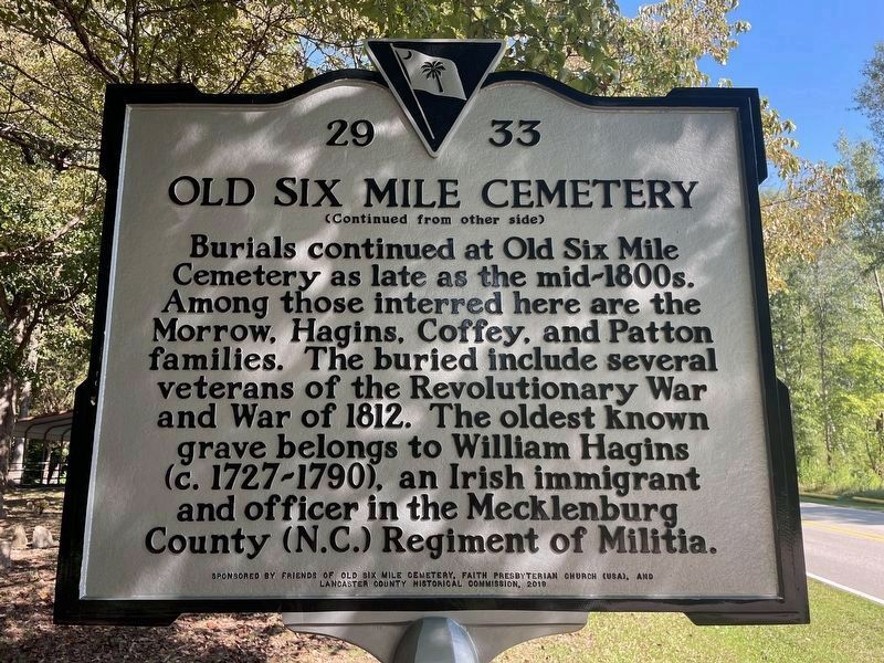 Old Six Mile Cemetery Marker, side two image. Click for full size.