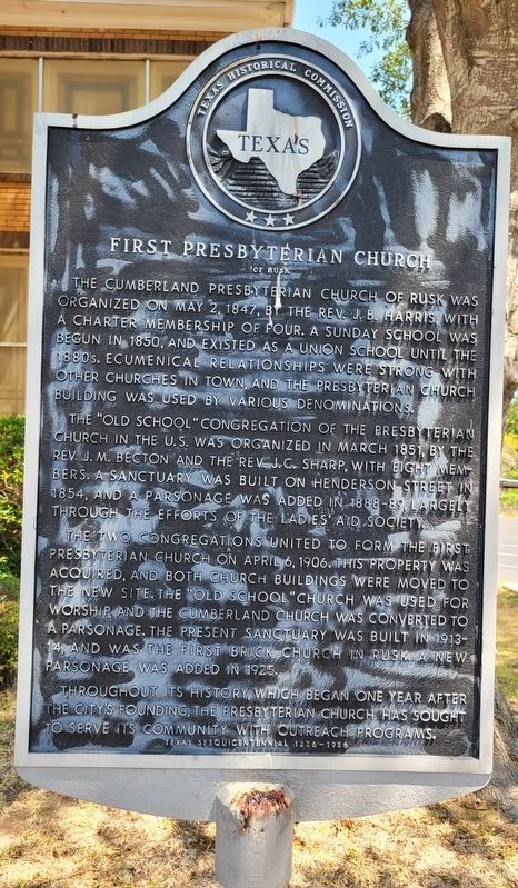 First Presbyterian Church of Rusk Marker. Click for full size. First Presbyterian Church of Rusk Marker image. Click for full size.
