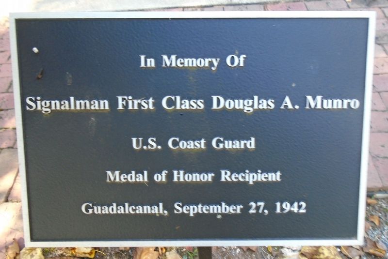 Douglas A. Munro Marker at The James E. Staudinger Coast Guard League Memorial Fountain image. Click for full size.