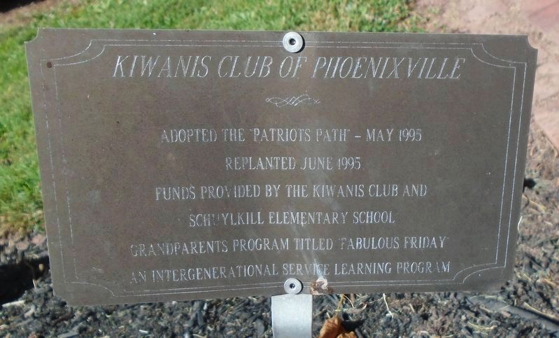 Kiwanis Club of Phoenixville Patriots' Path Marker. Click for full size. Kiwanis Club of Phoenixville Patriots' Path Marker image. Click for full size.