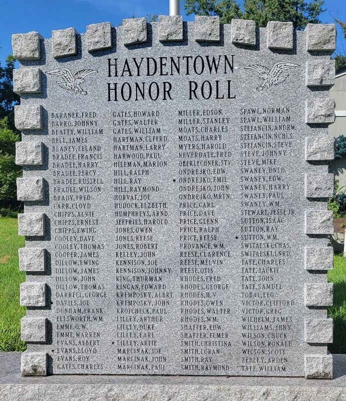 Haydentown Honor Roll Marker image. Click for full size.