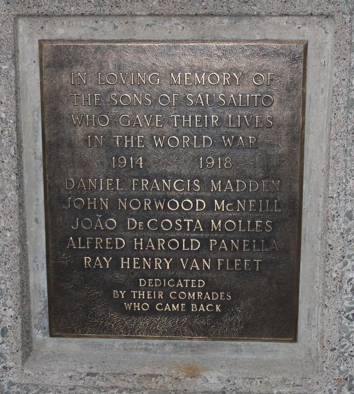 Sausalito World War I Memorial Marker image. Click for full size.