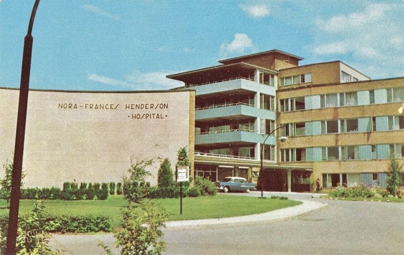 Postcard of the Nora-Frances Henderson Hospital, 1950s image. Click for full size.
