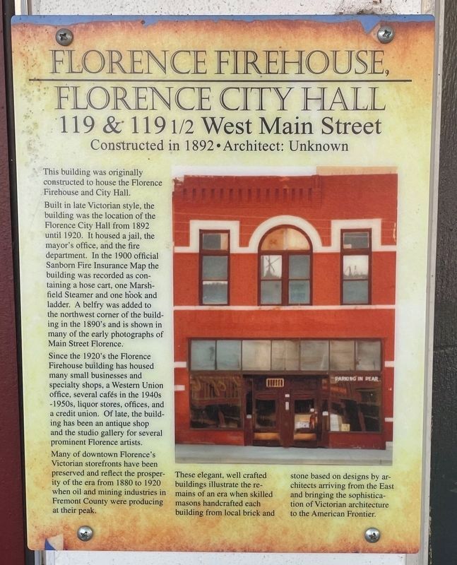 Florence Firehouse, Florence City Hall Marker image. Click for full size.
