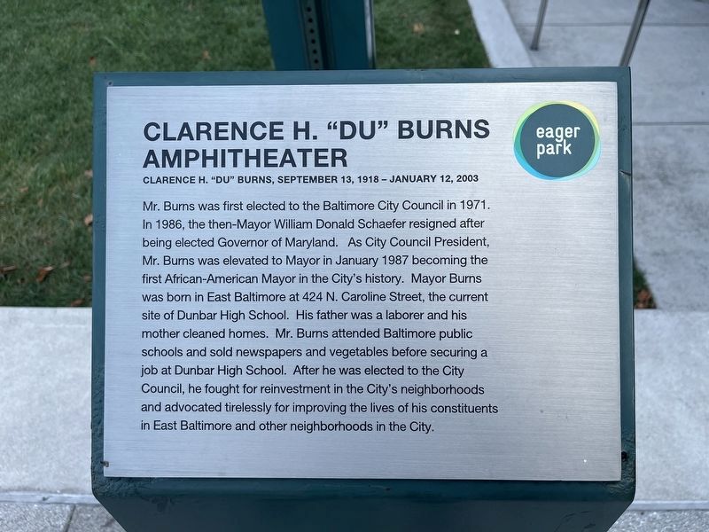 Clarence H. "Du" Burns Amphitheater Marker. Click for full size. Clarence H. "Du" Burns Amphitheater Marker image. Click for full size.