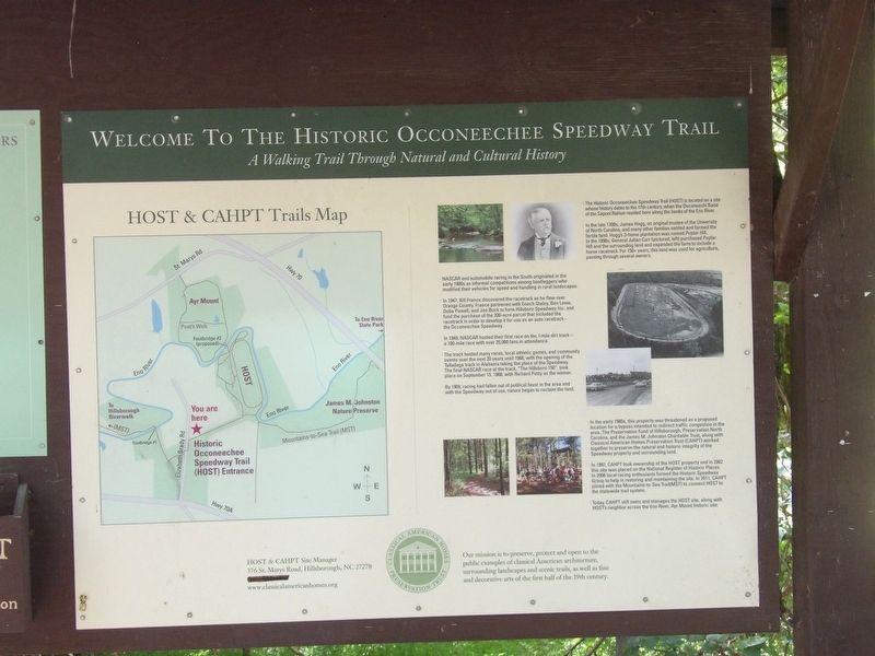 Welcome to the Historic Occoneechee Speedway Trail Marker. Click for full size. Welcome to the Historic Occoneechee Speedway Trail Marker image. Click for full size.