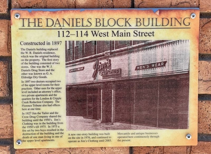 The Daniels Block Building Marker image. Click for full size.