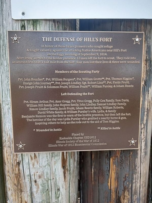 The Defense of Hill's Fort Marker image. Click for full size.
