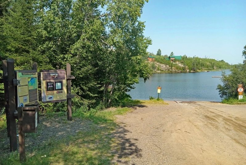 History of Saganaga Lake Marker at a public boat launch on Saganaga Lake image. Click for full size.