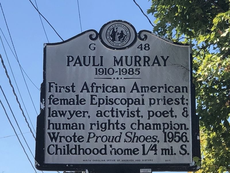 Pauli Murray Marker. Click for full size. Pauli Murray Marker image. Click for full size.