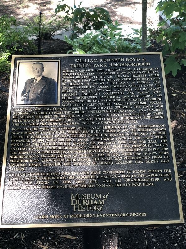 William Kenneth Boyd & Trinity Park Neighberhood Marker image. Click for full size.
