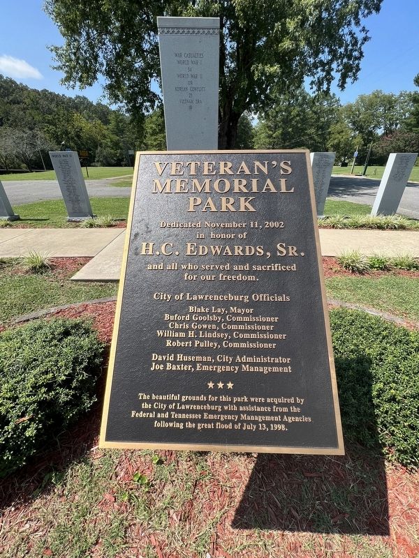Veteran's Memorial Park Dedicated November 11, 2002. Click for full size. Veteran's Memorial Park Dedicated November 11, 2002 image. Click for full size.