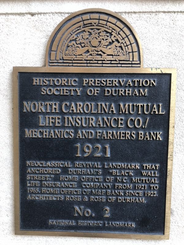 North Carolina Mutual Life Insurance Co./Mechanics and Farmers Bank Marker image. Click for full size.