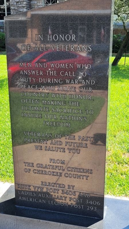 Cherokee County Veterans Memorial - Left Panel. Click for full size. Cherokee County Veterans Memorial - Left Panel image. Click for full size.