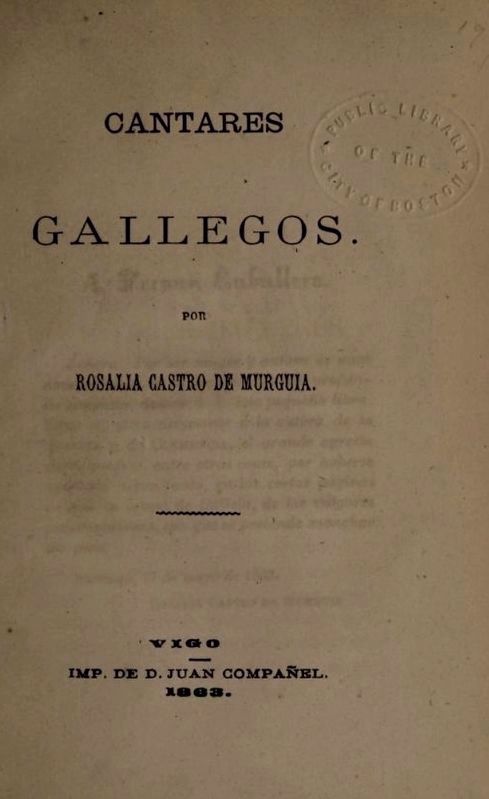 <i>Cantares Gallegos</i> - first edition title page image. Click for full size.