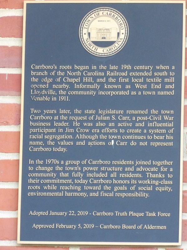Carrboro “Truth Plaque” Marker. Click for full size. Carrboro “Truth Plaque” Marker image. Click for full size.