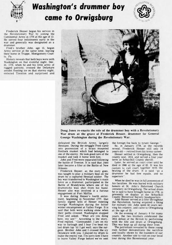 Washington's Drummer Boy Came to Orwigsburg image. Click for full size.