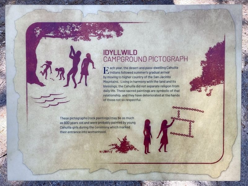 Idyllwild Campground Pictograph Marker. Click for full size. Idyllwild Campground Pictograph Marker image. Click for full size.