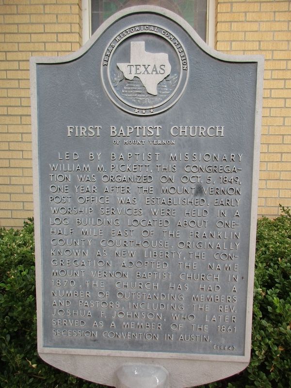 First Baptist Church of Mount Vernon Marker. Click for full size. First Baptist Church of Mount Vernon Marker image. Click for full size.