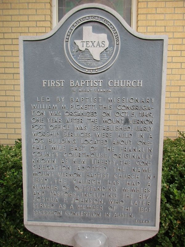 First Baptist Church of Mount Vernon Marker image. Click for full size.
