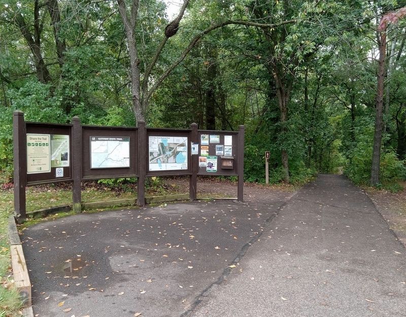 Restoring Oak Woods and Prairies Marker (left panel) in Pine Point Regional Park. Click for full size. Restoring Oak Woods and Prairies Marker (left panel) in Pine Point Regional Park image. Click for full size.