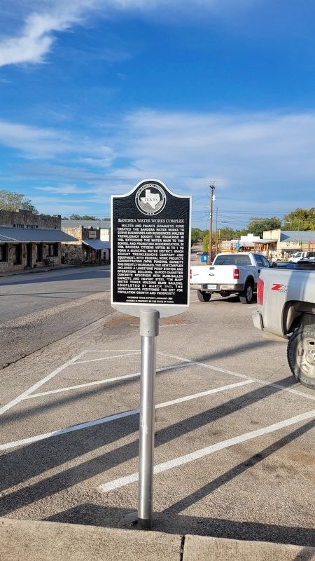 The Bandera Water Works Complex Marker along the parking lot image. Click for full size.