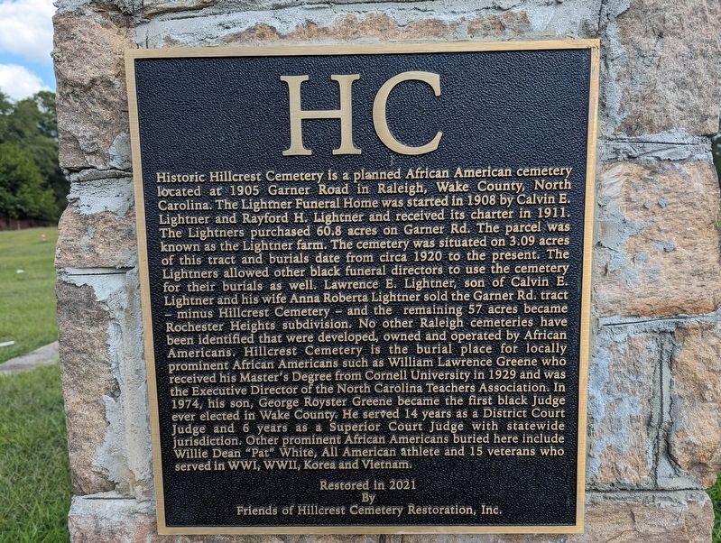 Historic Hillcrest Cemetery Marker image. Click for full size.