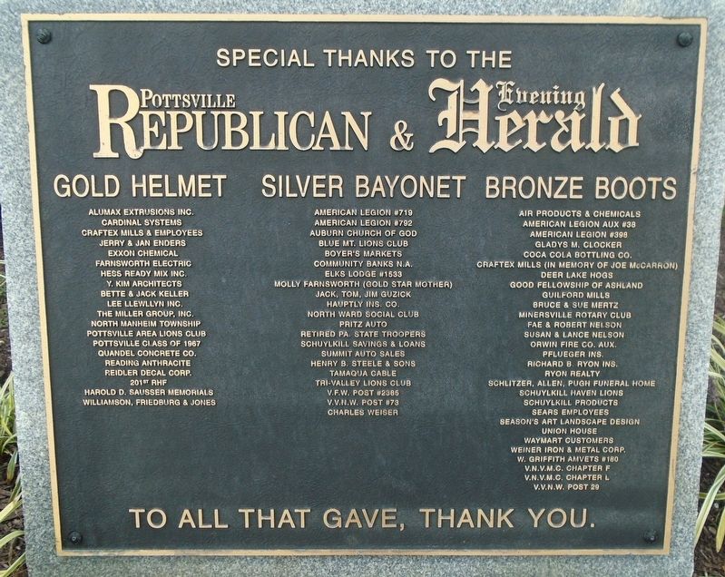Schuylkill County Vietnam Veterans Memorial Sponsors Marker image. Click for full size.
