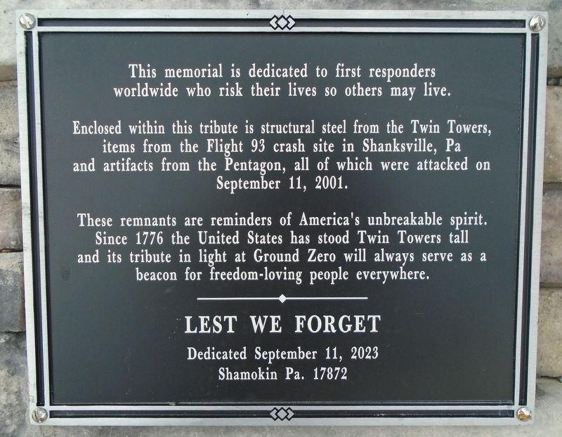 9/11 and First Responders Memorial Marker image. Click for full size.