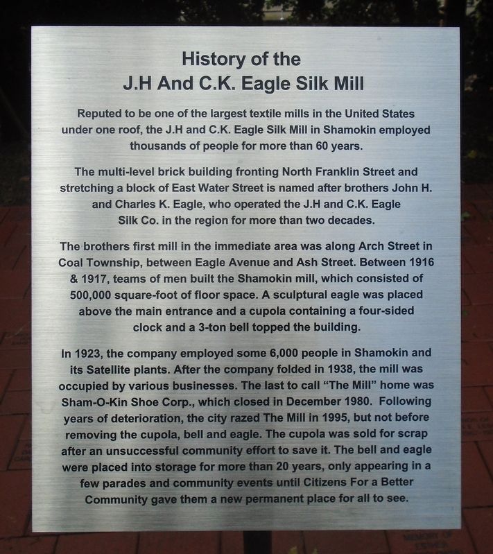 History of the J.H And C.K. Eagle Silk Mill Marker image. Click for full size.