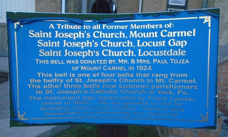 Saint Joseph's Church Bell Marker image. Click for full size.