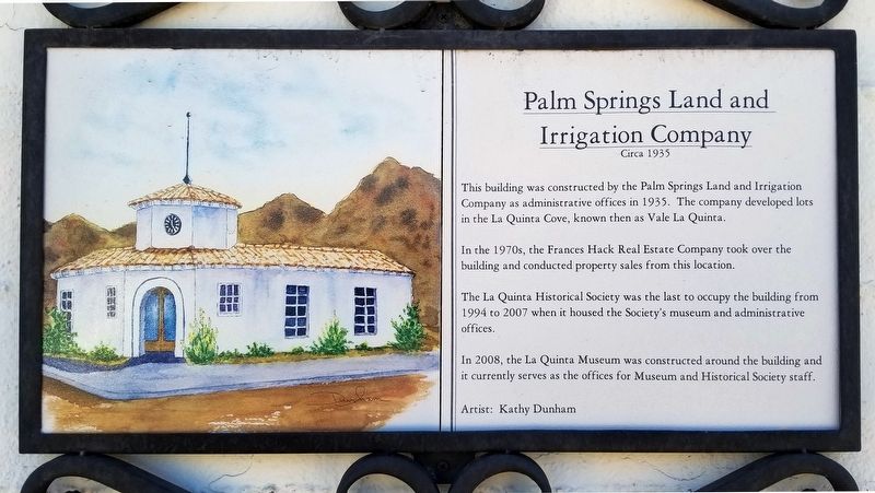 Palm Springs Land and Irrigation Company Marker. Click for full size. Palm Springs Land and Irrigation Company Marker image. Click for full size.