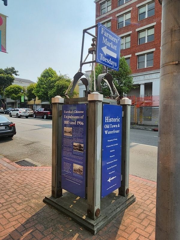 Eureka’s Chinese Expulsion of 1885 and 1906 Marker. Click for full size. Eureka’s Chinese Expulsion of 1885 and 1906 Marker image. Click for full size.