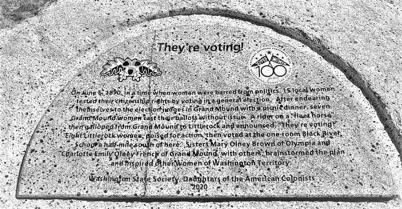 They're voting marker -This marker tells of women first voting in a territory-wide election.. Click for full size. They're voting marker -This marker tells of women first voting in a territory-wide election. image. Click for full size.