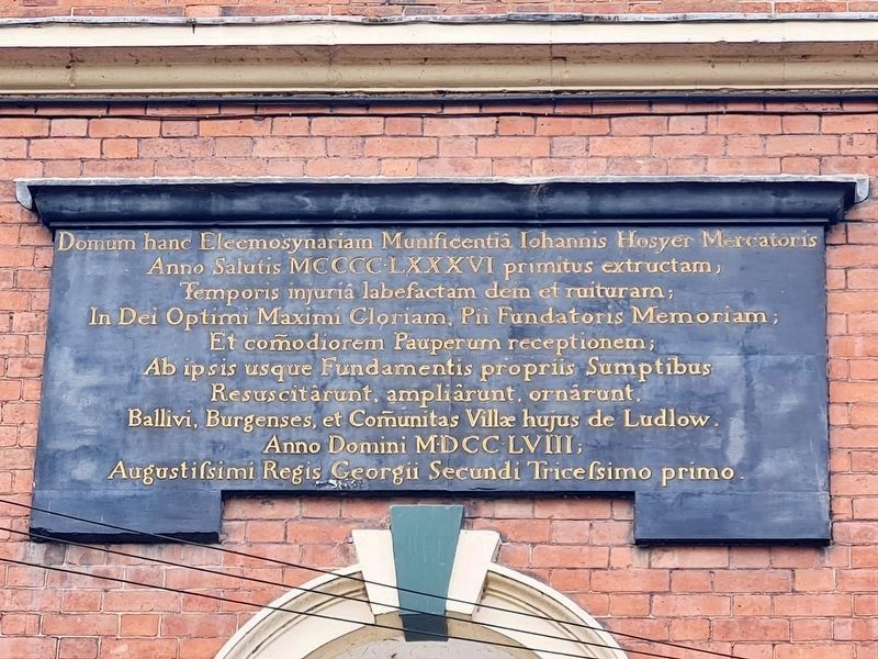 Hosyers Almshouse Marker - Latin. Click for full size. Hosyers Almshouse Marker - Latin image. Click for full size.