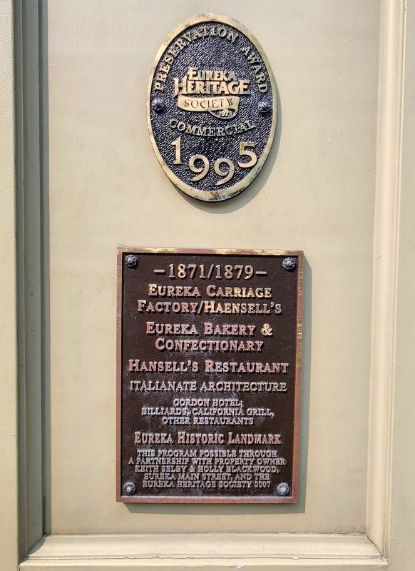 Eureka Carriage Factory/Haensell's (1871/1879 Marker image. Click for full size.