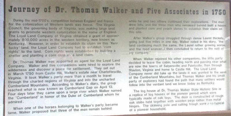 Journey of Dr. Thomas Walker and Five Associates in 1750 Marker image. Click for full size.