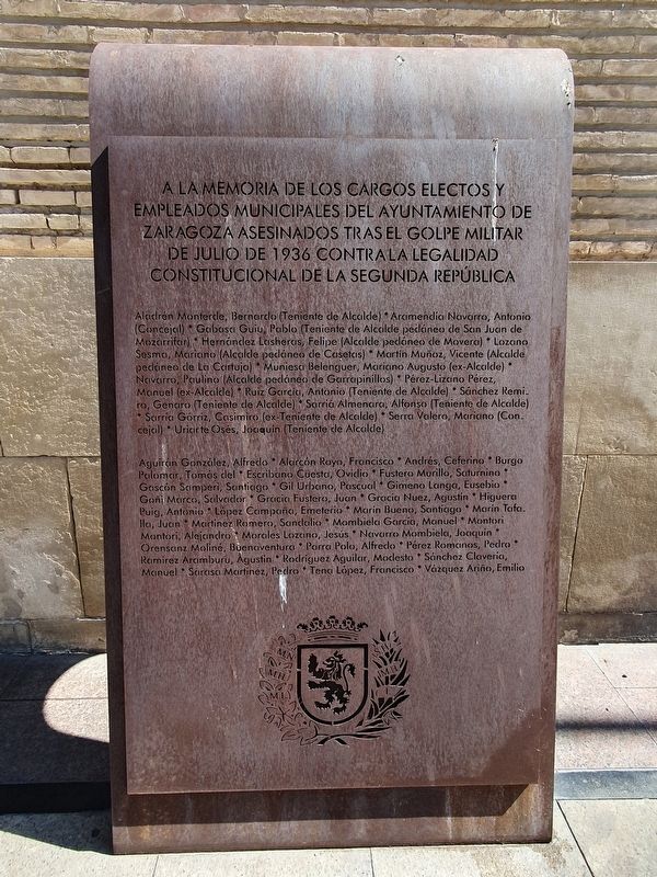 City Council Victims of 1936 Military Coup Marker. Click for full size. City Council Victims of 1936 Military Coup Marker image. Click for full size.