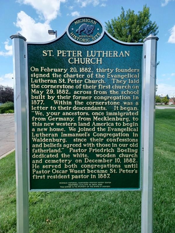 St. Peter Lutheran Church Marker — side 1 image. Click for full size.